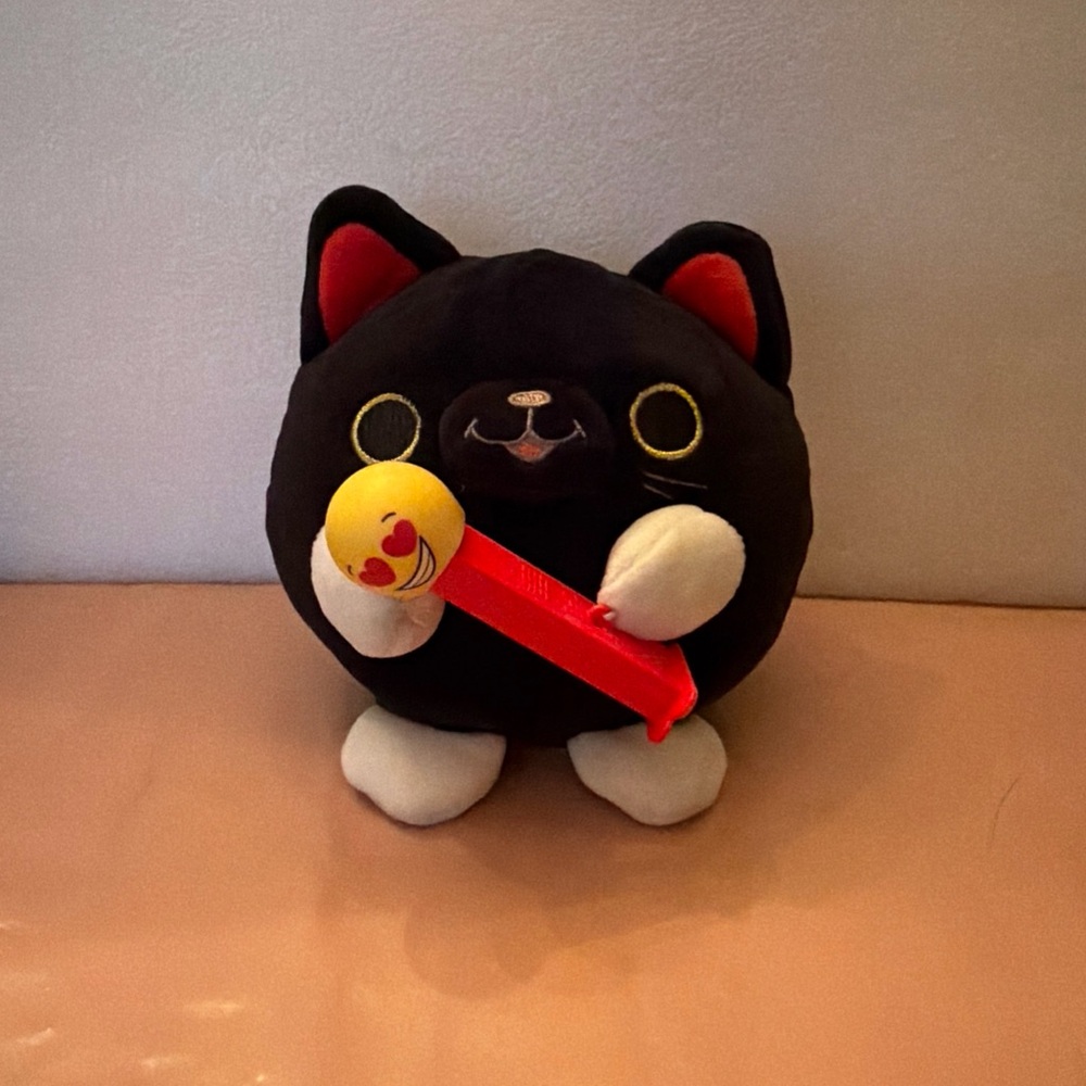 Charming Black Cat Plush with Red and Yellow Details